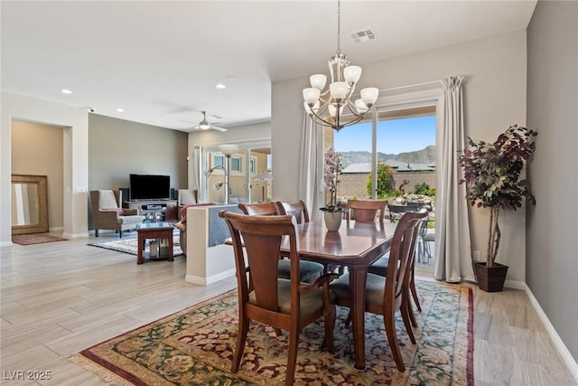 4317 Velvet Ridge Ct, Las Vegas, NV 89129 - dining area featuring a chandelier, recessed lighting, a ceiling fan, and light wood-type flooring