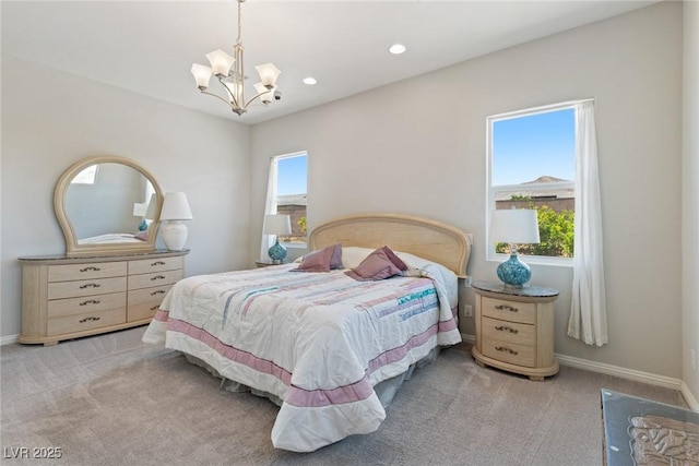 4317 Velvet Ridge Ct, Las Vegas, NV 89129 - bedroom with a chandelier, light carpet, and recessed lighting