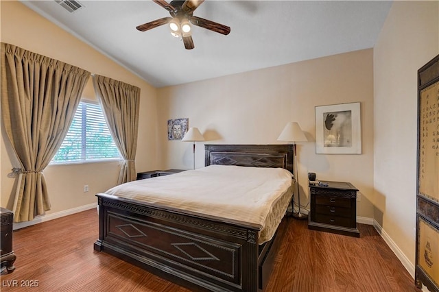 3873 Palm Island Ct, Las Vegas, NV 89147 - bedroom featuring wood finished floors, lofted ceiling, and ceiling fan