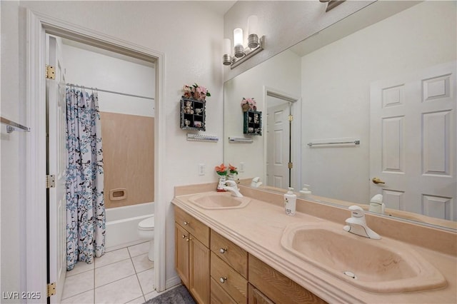 3873 Palm Island Ct, Las Vegas, NV 89147 - bathroom with double vanity, tile patterned flooring, and shower / bath combo with shower curtain