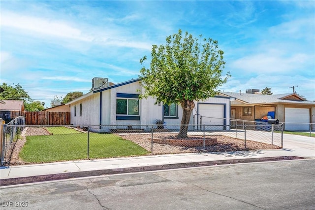 4432 Ash Ave, Las Vegas, NV 89110 - view of front of house with an attached garage, driveway, and a fenced front yard