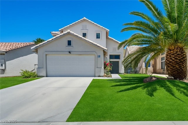 818 Grape Vine Ave, Henderson, NV 89002 - view of front of house with driveway, a front lawn, stucco siding, and an attached garage
