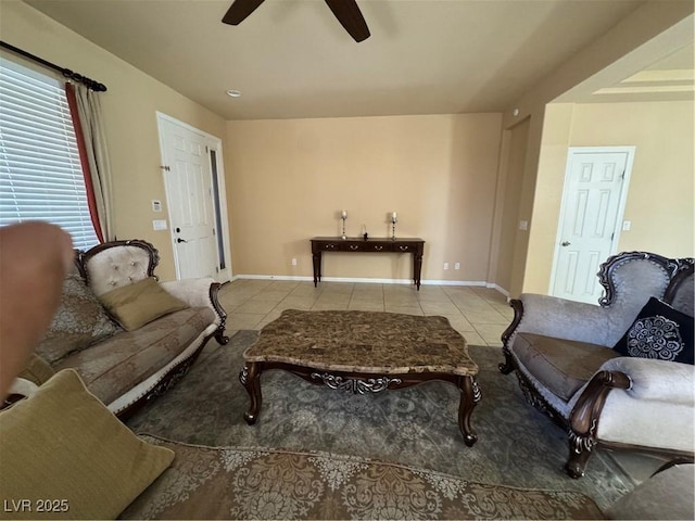 6277 Mustang Spring Ave, Las Vegas, NV 89139 - tiled living area with ceiling fan and baseboards