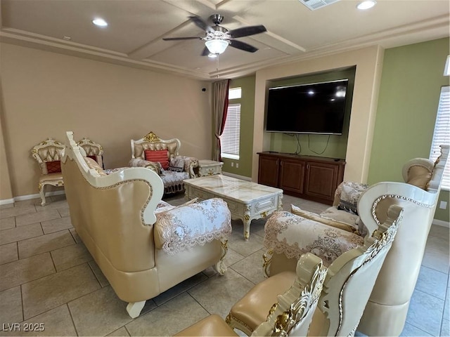 6277 Mustang Spring Ave, Las Vegas, NV 89139 - living room with ceiling fan, recessed lighting, and light tile patterned flooring