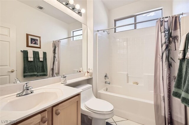 1816 Eagle Mesa Ave, Henderson, NV 89012 - full bath featuring plenty of natural light, shower / bath combination with curtain, vanity, and tile patterned flooring