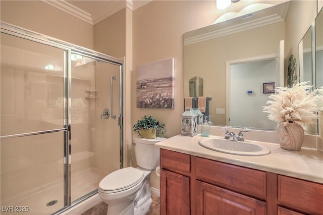 2225 Blackburn Hills Ave, Henderson, NV 89044 - full bath featuring ornamental molding, vanity, and a stall shower