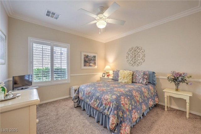 2225 Blackburn Hills Ave, Henderson, NV 89044 - bedroom featuring light colored carpet, ornamental molding, and ceiling fan