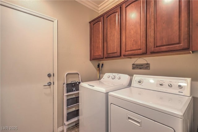 2225 Blackburn Hills Ave, Henderson, NV 89044 - laundry area with washing machine and dryer, cabinet space, and ornamental molding