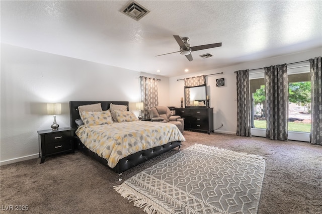 4530 W Shelbourne Ave, Las Vegas, NV 89139 - carpeted bedroom featuring ceiling fan, a textured ceiling, and recessed lighting