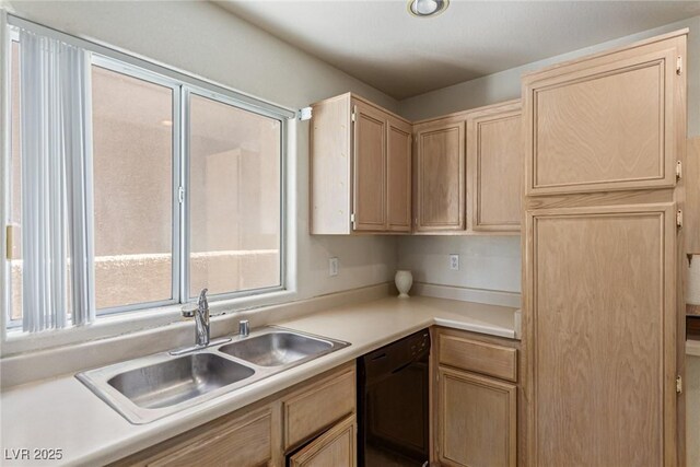 5249 Wave Dancer Ln, Las Vegas, NV 89118 - kitchen featuring black dishwasher, light brown cabinets, and light countertops