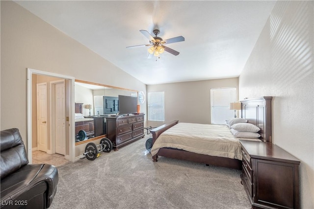 433 Jubilation Dr, Las Vegas, NV 89145 - bedroom featuring lofted ceiling, light colored carpet, and a ceiling fan
