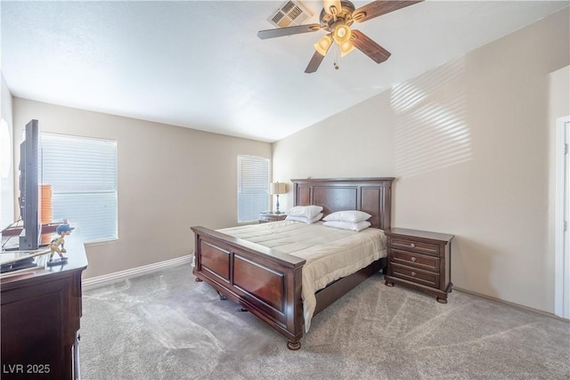 433 Jubilation Dr, Las Vegas, NV 89145 - bedroom featuring light carpet, ceiling fan, multiple windows, and lofted ceiling