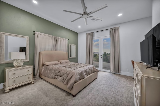 2058 Troon Dr, Henderson, NV 89074 - carpeted bedroom with access to exterior, french doors, recessed lighting, and a ceiling fan