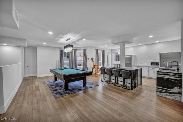 2058 Troon Dr, Henderson, NV 89074 - recreation room featuring light wood-style flooring, pool table, and recessed lighting