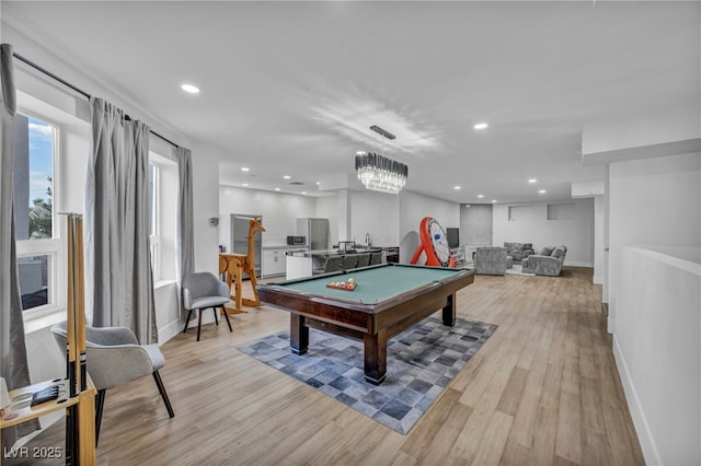 2058 Troon Dr, Henderson, NV 89074 - rec room featuring light wood finished floors, billiards, and recessed lighting