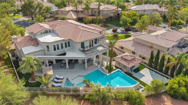 2058 Troon Dr, Henderson, NV 89074 - aerial perspective of suburban area featuring a pool