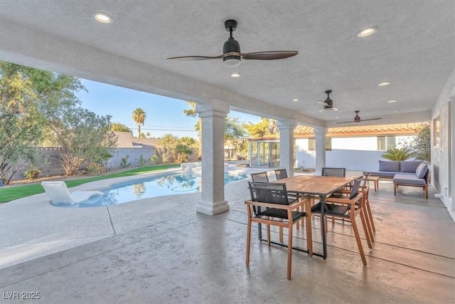 2868 Vista Del Sol Ave, Las Vegas, NV 89120 - fenced backyard featuring a ceiling fan and a patio area