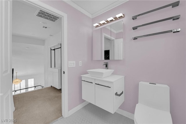 4604 Barnes Ct, Las Vegas, NV 89147 - bathroom with vanity and crown molding