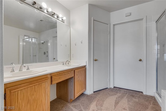 8771 Martinique Bay Ln, Las Vegas, NV 89147 - full bath with a stall shower, double vanity, and carpet flooring