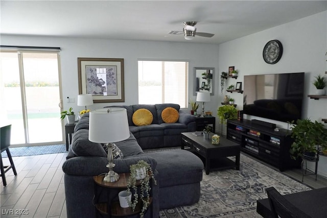 8131 Skye Plum St, Las Vegas, NV 89166 - living area featuring ceiling fan and wood finished floors