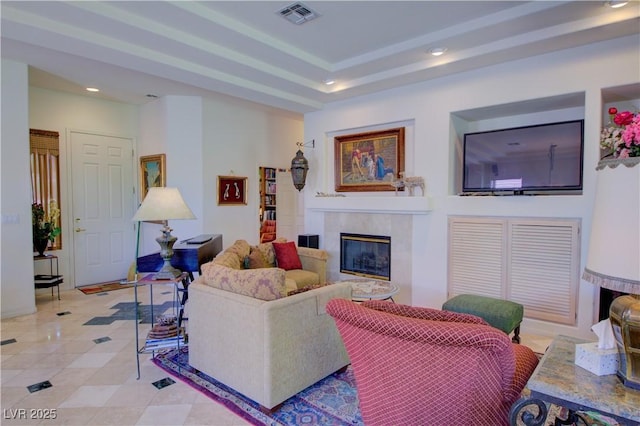 2026 Poppywood Ave, Henderson, NV 89012 - living area with a premium fireplace, recessed lighting, and light tile patterned floors