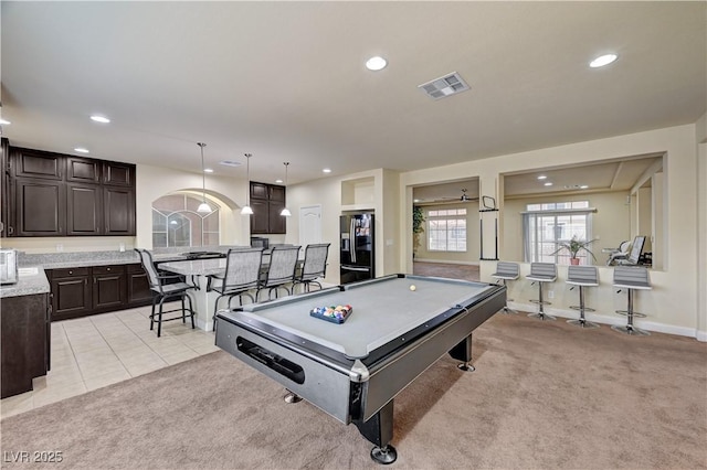 5448 Tulip Hill Ave, Las Vegas, NV 89141 - game room with billiards, recessed lighting, light colored carpet, and light tile patterned flooring
