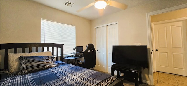 5045 Bayberry Crest St, North Las Vegas, NV 89031 - bedroom featuring a closet, tile patterned floors, and a ceiling fan