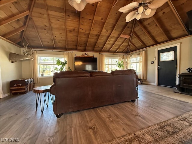 1829 Campton St, Ely, NV 89301 - living room with wood ceiling, plenty of natural light, ceiling fan, and wood finished floors
