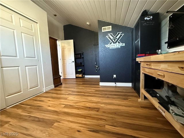 1829 Campton St, Ely, NV 89301 - unfurnished dining area featuring lofted ceiling, light wood-type flooring, and wood ceiling