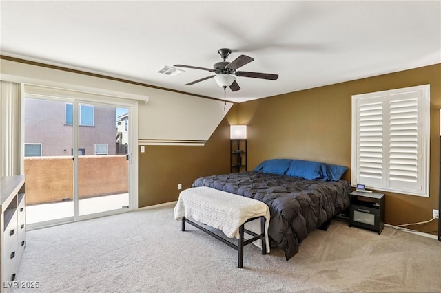 7407 Bakewell Ave, Las Vegas, NV 89179 - bedroom featuring access to exterior, carpet flooring, and a ceiling fan