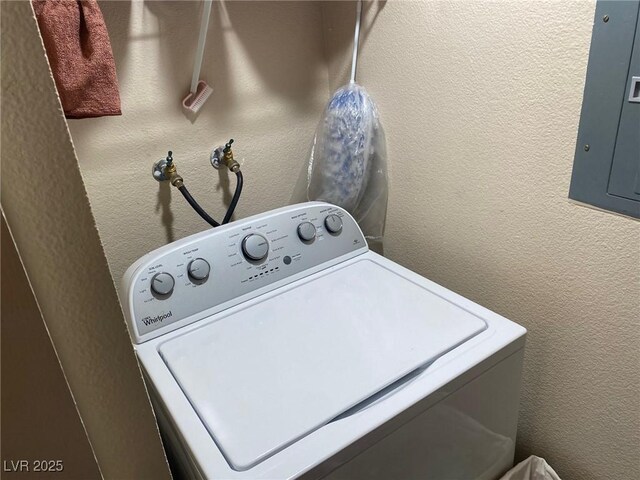2750 S Durango Dr Unit 2141, Las Vegas, NV 89117 - laundry area featuring washer / clothes dryer, electric panel, and a textured wall