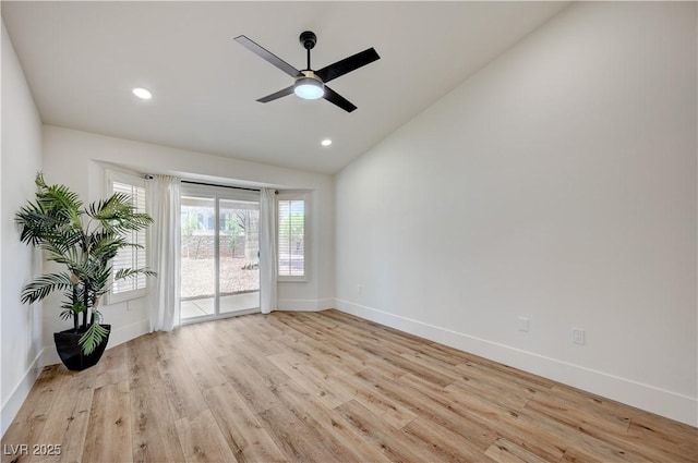 8813 Sundial Dr, Las Vegas, NV 89134 - unfurnished room featuring lofted ceiling, light wood-style floors, a ceiling fan, and recessed lighting