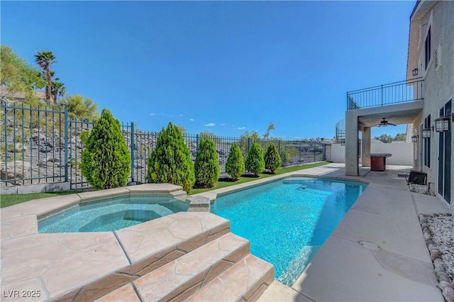 3079 Evening Mist Ave, Henderson, NV 89052 - view of pool with a fenced backyard, an in-ground hot tub, and a patio