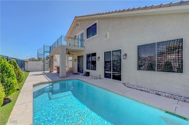 3079 Evening Mist Ave, Henderson, NV 89052 - view of pool featuring stairs, ceiling fan, and a patio