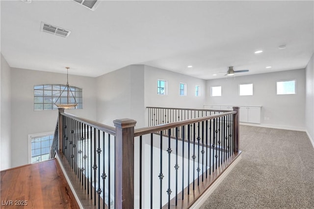 3079 Evening Mist Ave, Henderson, NV 89052 - hallway featuring plenty of natural light, recessed lighting, carpet floors, and an upstairs landing