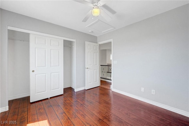 3079 Evening Mist Ave, Henderson, NV 89052 - unfurnished bedroom featuring wood finished floors, a closet, and ceiling fan