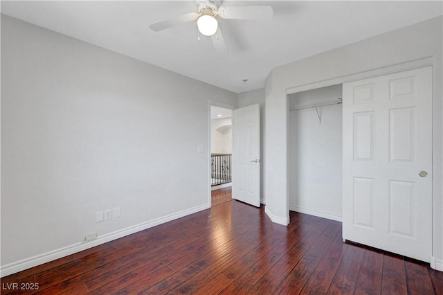 3079 Evening Mist Ave, Henderson, NV 89052 - unfurnished bedroom featuring wood finished floors, a closet, and a ceiling fan