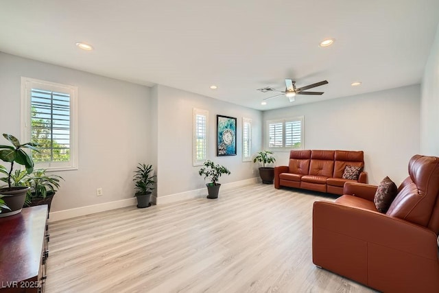 6103 Sundown Crest St, Las Vegas, NV 89113 - living room featuring recessed lighting, light wood finished floors, and a ceiling fan