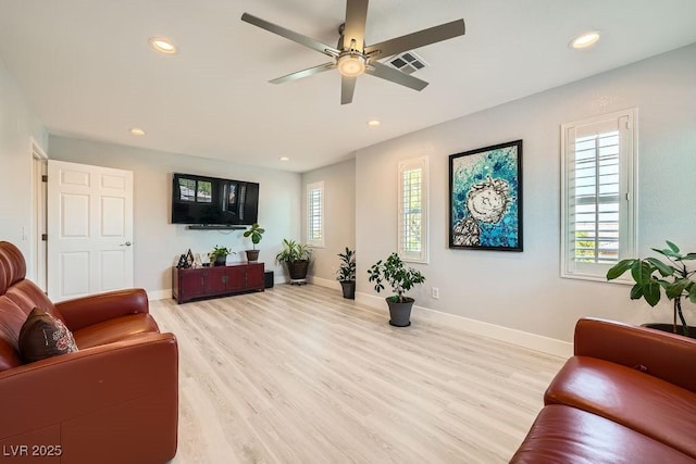 6103 Sundown Crest St, Las Vegas, NV 89113 - living area with recessed lighting, a ceiling fan, and light wood-type flooring