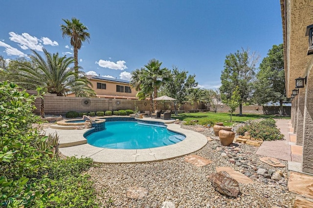 6103 Sundown Crest St, Las Vegas, NV 89113 - view of pool featuring a fenced backyard, a patio, and a pool with connected hot tub