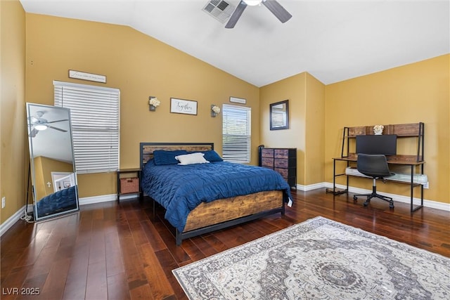 5967 Aimless St, Henderson, NV 89011 - bedroom featuring lofted ceiling, wood finished floors, an office area, and a ceiling fan