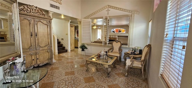 6275 Allspice Ct, Las Vegas, NV 89142 - interior space with a towering ceiling, stairs, and tile patterned floors