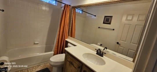 6275 Allspice Ct, Las Vegas, NV 89142 - bathroom featuring shower / bath combo, vanity, and tile patterned floors