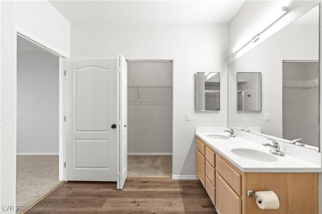 3608 Quetonia St Unit 204, Las Vegas, NV 89108 - bathroom featuring double vanity, wood finished floors, and a spacious closet