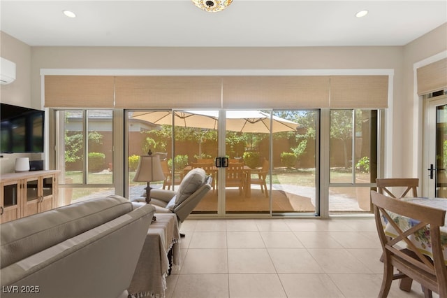 6810 Silver Crescent St, Las Vegas, NV 89148 - tiled living room featuring a sunroom and recessed lighting