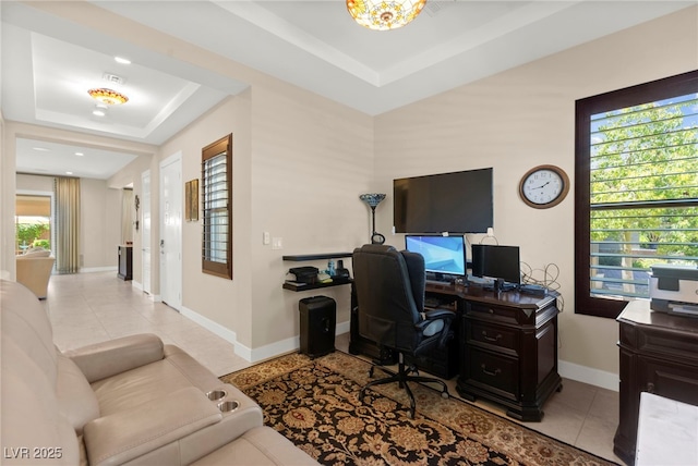6810 Silver Crescent St, Las Vegas, NV 89148 - tiled office with a raised ceiling and baseboards