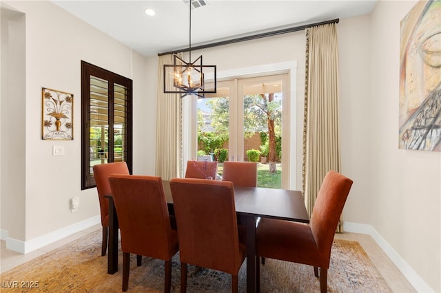 6810 Silver Crescent St, Las Vegas, NV 89148 - dining room featuring plenty of natural light, a chandelier, recessed lighting, and light tile patterned flooring