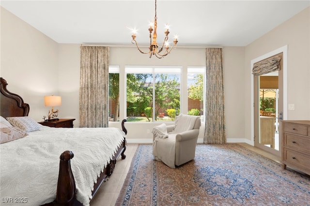 6810 Silver Crescent St, Las Vegas, NV 89148 - tiled bedroom featuring a chandelier and baseboards