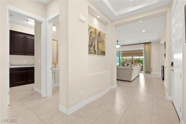6810 Silver Crescent St, Las Vegas, NV 89148 - hall featuring light tile patterned floors and recessed lighting