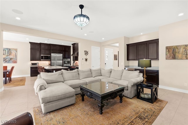 6810 Silver Crescent St, Las Vegas, NV 89148 - living area with light tile patterned flooring and recessed lighting